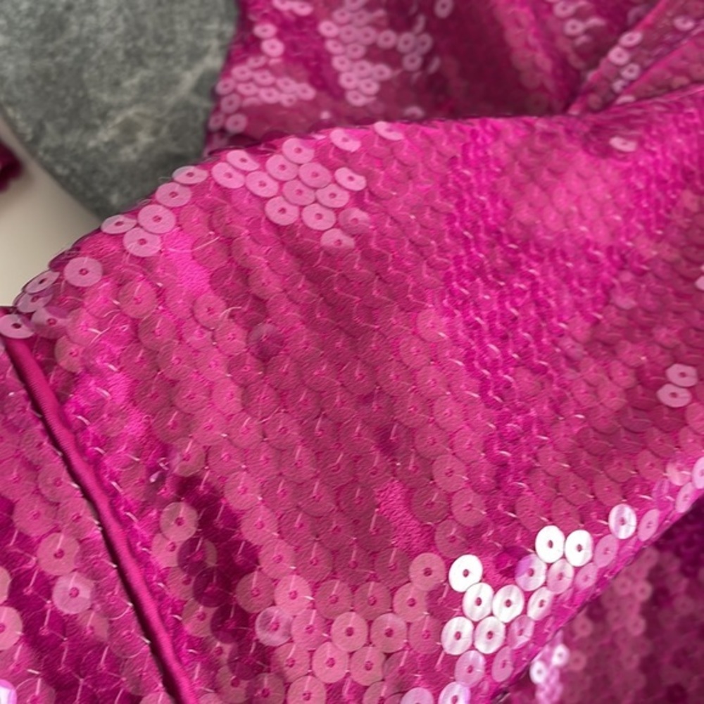 💛 Fleur Du Mal Designer Prom Pink Sequin Wrap Gown With Slit And Long Sleeves - Picture 8 of 15